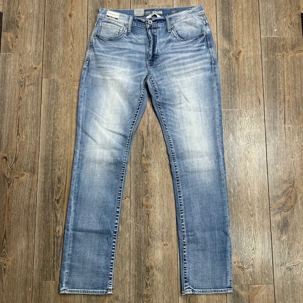 BKE Mason Regular Fit Tapered Jeans Mens 33L 33x34 NWT Stretch Low Rise Denim